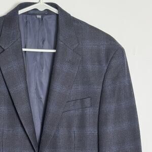 Jos A Bank 1905 Collection Men’s 40L Sport Coat Blazer Wool Navy Blue Plaid
